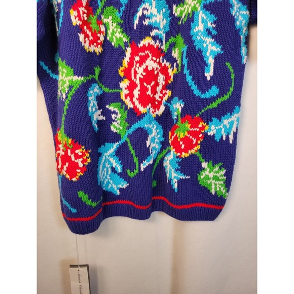 Bright Floral Chunky Sweater Boho Artsy Bold Colorful 90's VTG - Picture 3 of 8